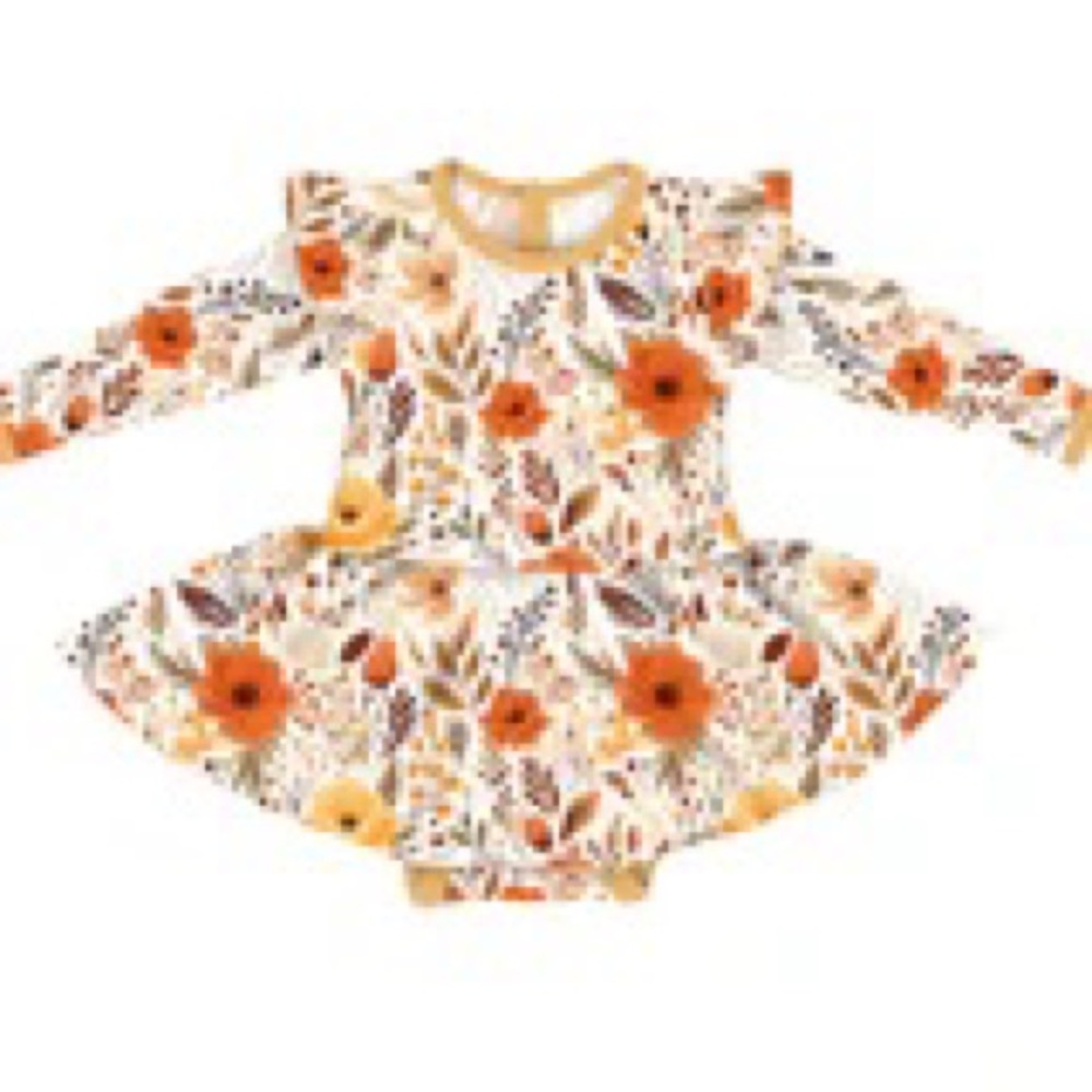Little snuggles fall golden floral long sleeve twirl skirt bodysuit